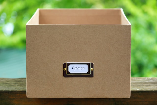 storage box with a label labelled "storage"